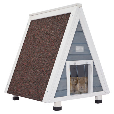 Outdoor Cat House , Outside Feral Cat Shelter with Escape Door,Asphalt Roof，Grey