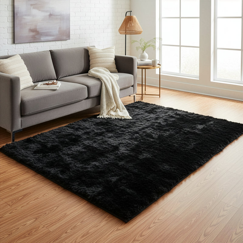 Tapis noir à poils longs Trasdamad, Rectangle de 3 pi x 5 pi