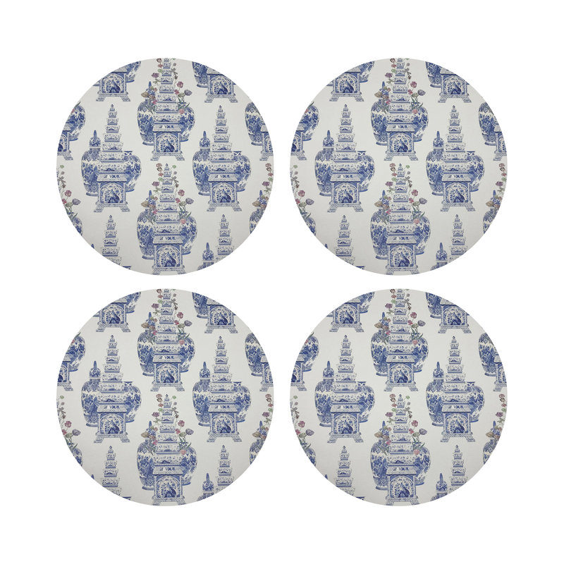 Royal Delft Masterpieces Tulips White Vegan Leather Round Coasters