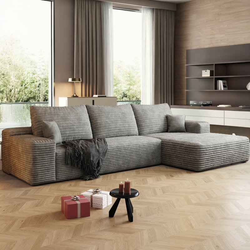 Canapé modulaire 108 po avec canapé en forme de L et canapé modulaire 108 po, Orienté à droite, Velours côtelé gris