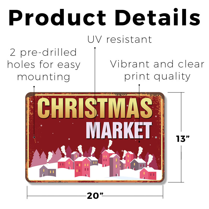 Enseigne en plastique 13 pouces x 20 pouces Christmas Market, H 13 po x l 20 po x P 0,1 po