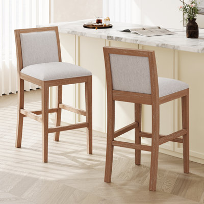 Ensemble de 2 tabourets de bar d'une hauteur de 30,5 pouces, structure en bois d'hévéa, coussin en tissu éponge et tabourets de bar rembourrés, chaises de bar rétro