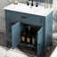 Meuble-lavabo de 36 pouces, bleu, structure en bois massif, planches, lavabo encastré en céramique, armoire avec portes, tiroirs pour rangement d'articles, cercle de débordement en métal, instructions d'assemblage