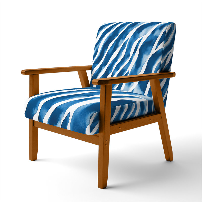 Chaise à accoudoirs rembourrée Zebra, Bleu / blanc, Brun