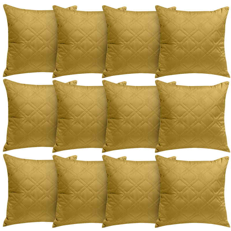 Aspire Homeware Diamond-Pattern Square Velvet Cushion Cover, Ochre, Pack of 12