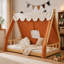 Lit double pour tente d'enfant brun clair avec lanterneaux détachables et décorations de bois de cerf