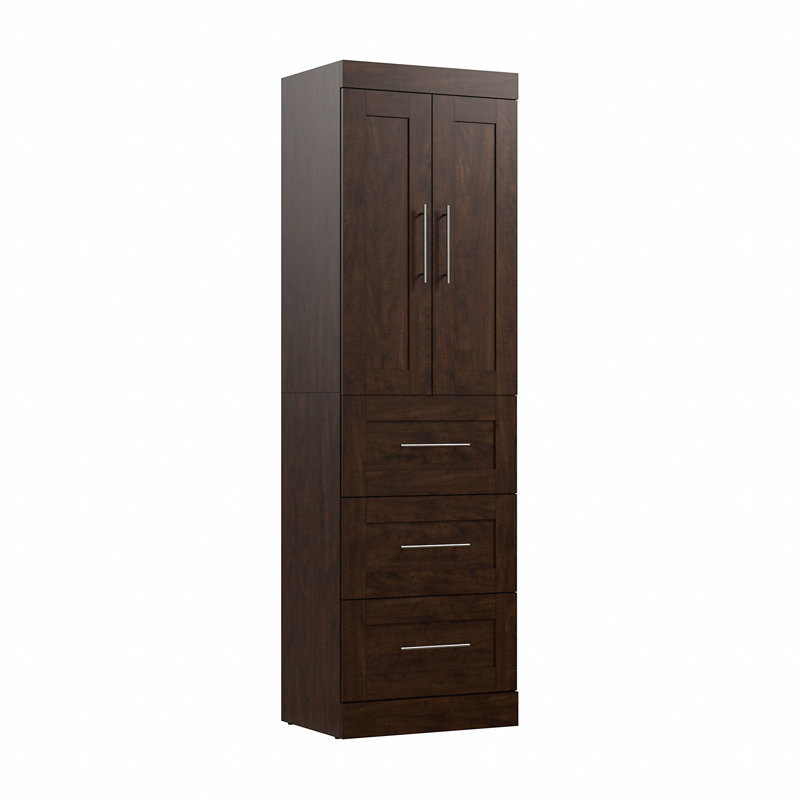 Arlex Shelving Unit with 3 Drawers and Door (25W ), New Chocolate, 83.7" H x 25" W x 18.2" D