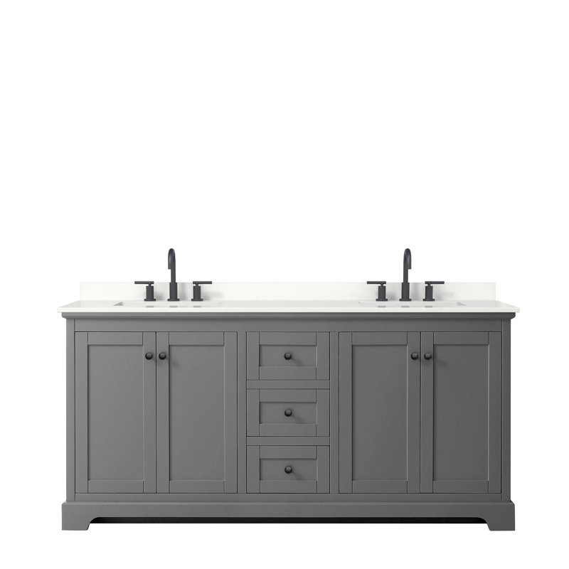Ensemble de meuble-lavabo double 80 po Avery, Gris foncé, Chrome poli, Blanc / quartz noir