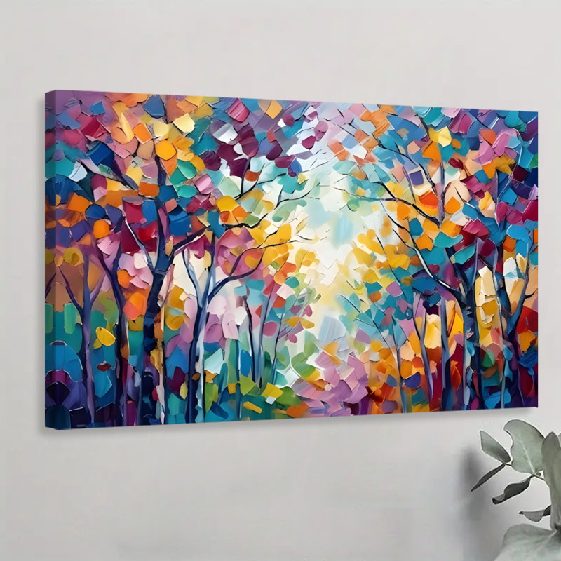 Vibrant Mosaic Trees Abstract Framed Canvas Wall Art