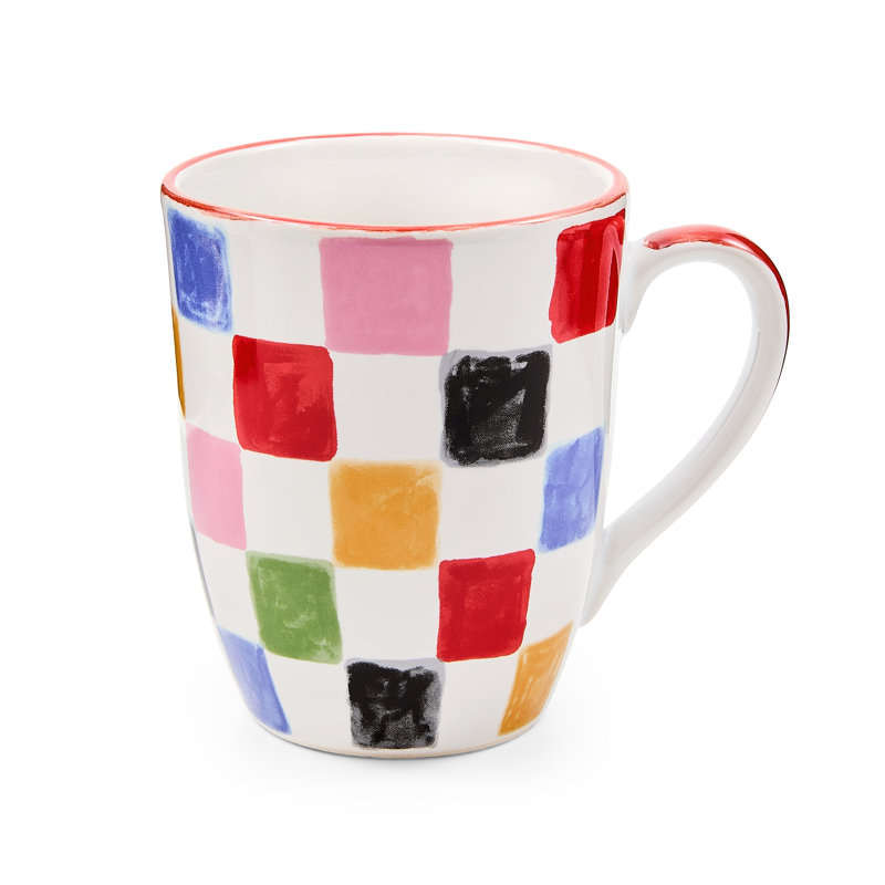Check Mug, 12, White/Red/Black