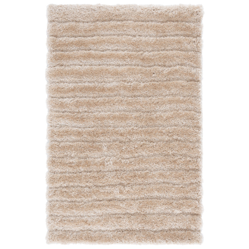 Assar Striped Handmade Tufted Area Rug in Champagne, Rectangle 2'6" x 4'