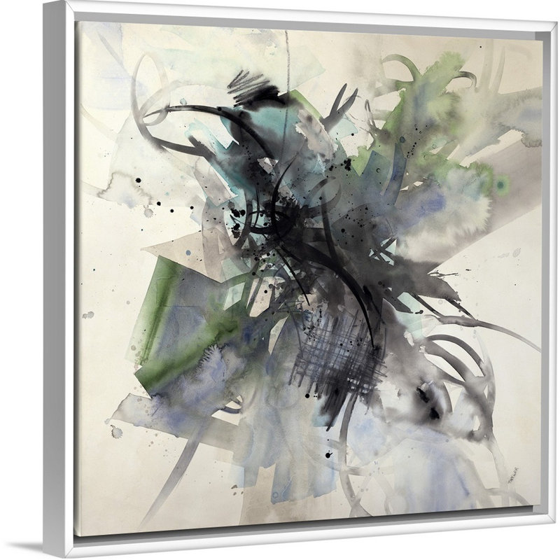 « spring élingue », peinture sur toile, H 13,7 po x l 13,7 po x P 1,75 po, Cadre flottant blanc