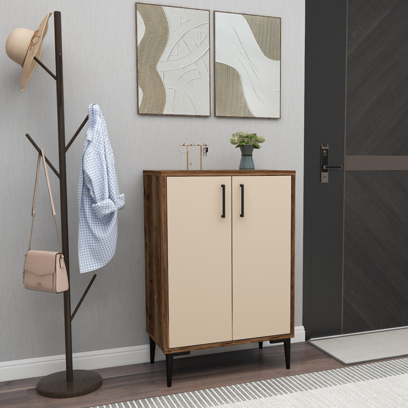 Shoe Storage Cabinet Ruby , Light Walnut/Beige