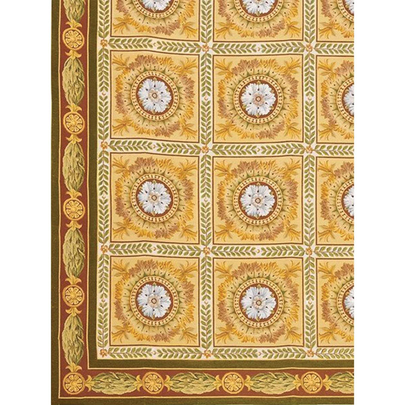 Tapis beige / brun en laine noué à la main Needlepoint Azm, Rectangle 6 pi 1 po x 8 pi 10 po, 106