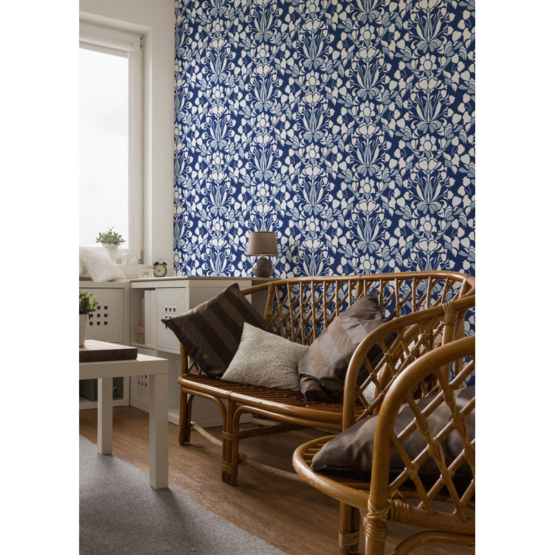 Nomad Snapdragon 10' L x 24" W Wallpaper Tile, Non-pasted, Navy Blue