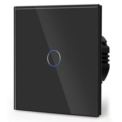 Touch Light Switch with Glass Panel,Tempered Touch Screen,Wall Switch with LED Backlight,Non-WiFi,1 Gang 1 Way,Black 86mm,1 Gang 1 Way
