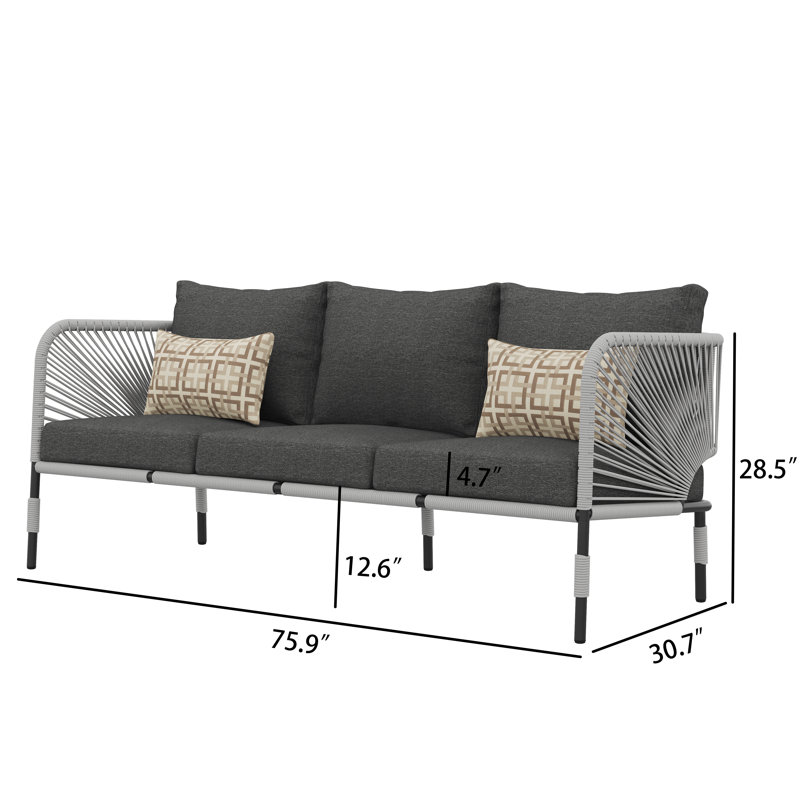 Canapé d'extérieur en aluminium et osier avec coussins et coussins Sunbrella, Gris, Gris