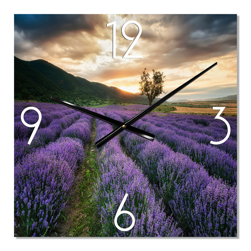 Lever de soleil et nuages dramatiques au-dessus du champ de lavande - horloge murale, Petit