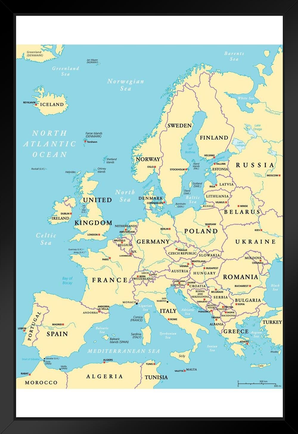 political map of europe black and white