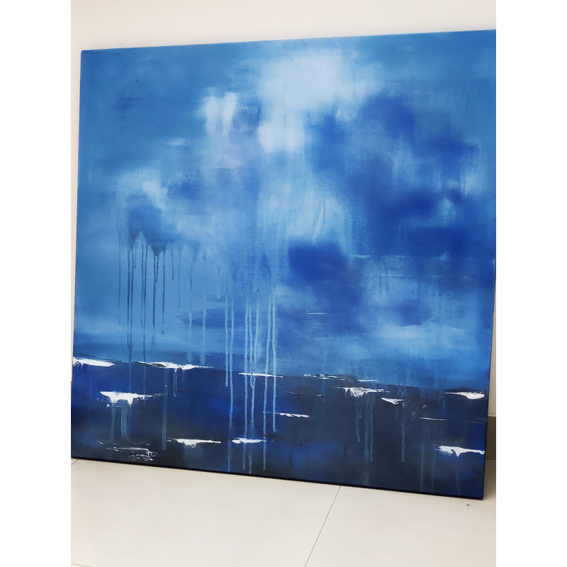 Inclement View of Sea and Sky Acrylic Wall Art - Original Canvas Painting by Kapil Vadhera, Contemporary Landscape Abstract Decor