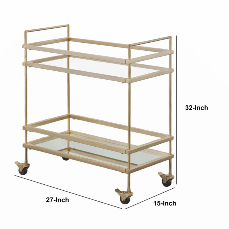 Florentin Elegantly Charmed Bar Cart with 2 Mirrored Shelves, Gold