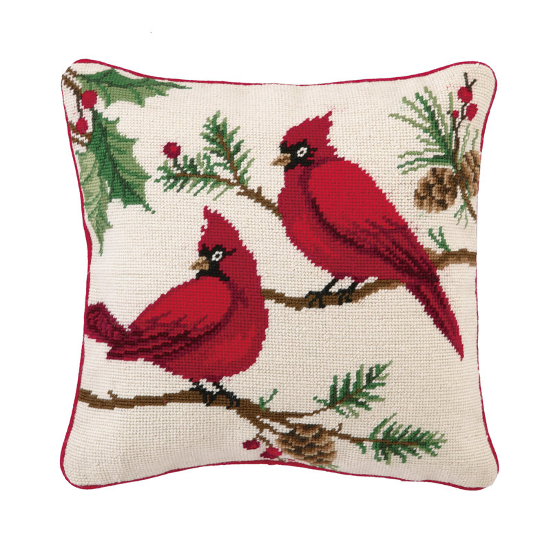 Coussin en laine Needlepoint Winterberry Cardinals