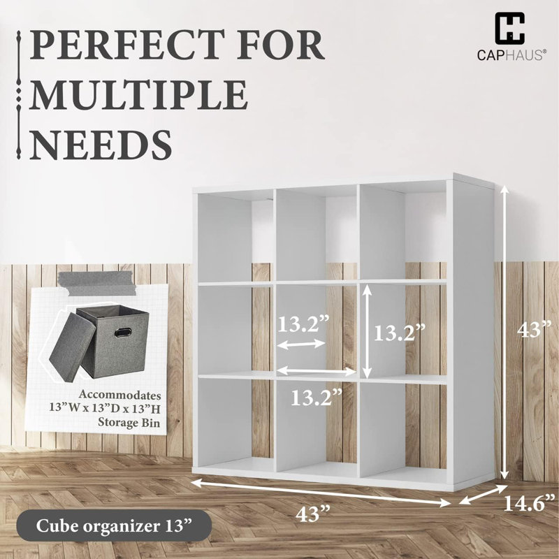Tablette de rangement à 9 cubes avec bord extérieur très épais, cloison de rangement ouverte de 13 pouces, blanc, White