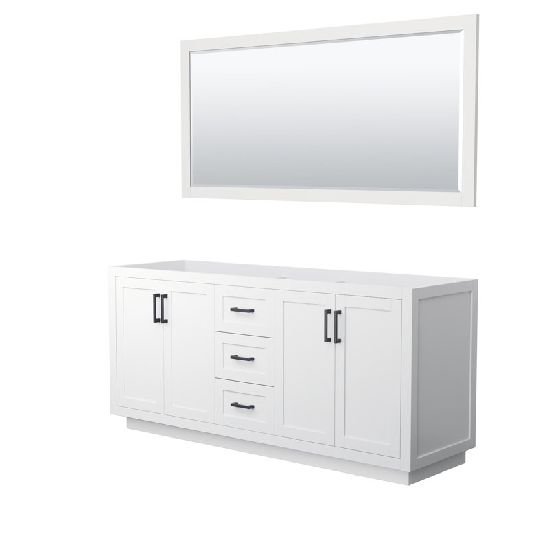 Base de meuble-lavabo double autoportant 71 po avec miroir 70 po Miranda, Blanc / noir mat