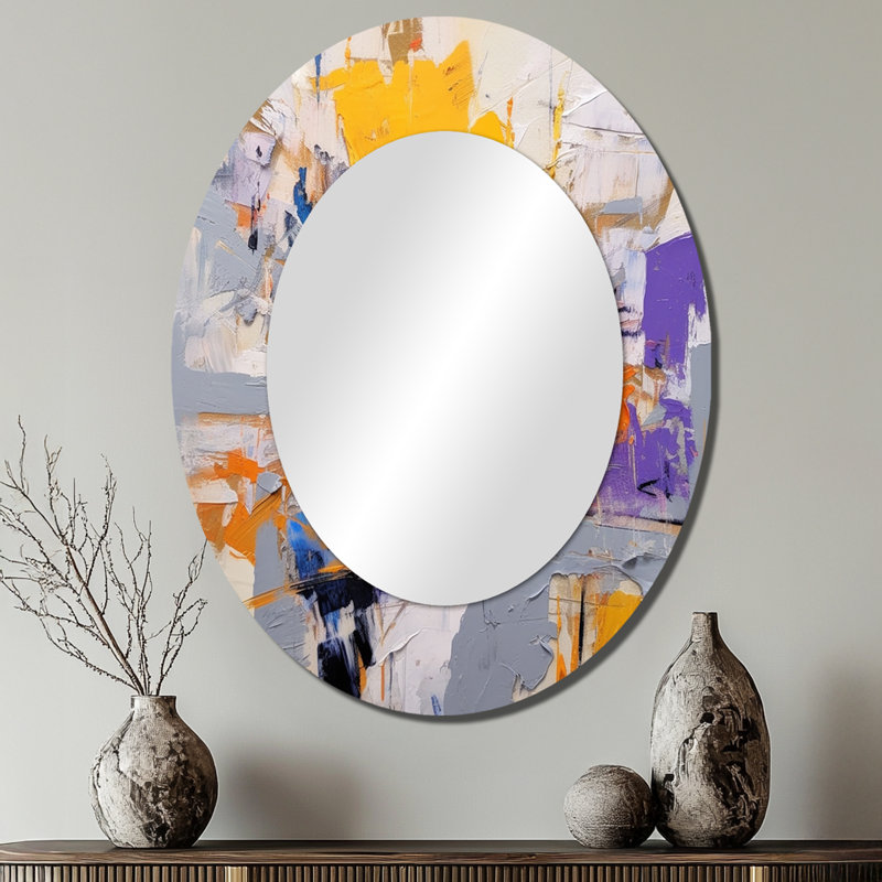 Poetic Expressionism In Purple And Orange II - Modern Oval Wall Mirror, 40" x 30"