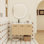 Meuble-lavabo flottant mural 36 po avec lavabo 36 po, chêne clair, armoire modulaire à 3 portes (2 portes + 1 porte), plateau de lavabo intégré avec revêtement en gel, 3 boîtes, prêt à assembler