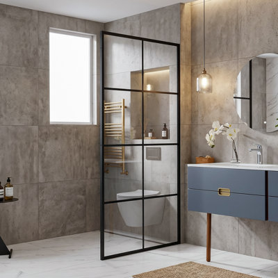 40 in. W x 79 in. H Pivot Framed Walk In Glass Screens with Clear Glass