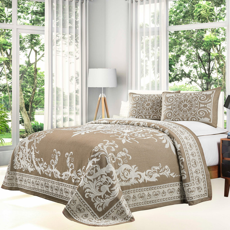 Taupe Twin Cotton Blend Jacquard Bedspread Set