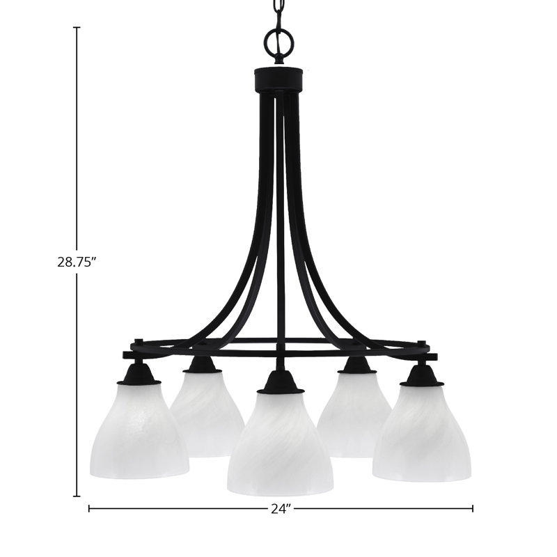 Paramount 5 Light Downlight Chandelier Shown In Matte Black Finish With 6.25" White Marble Glass