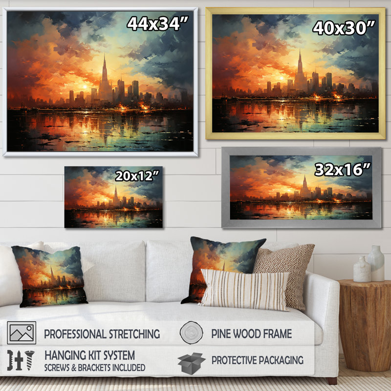 Modernisme urbain sur toile, Toile tendue, H 34 po x l 44 po x P 1,5 po