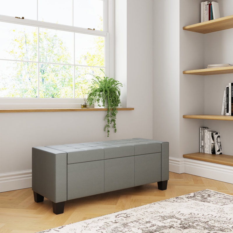 Ashley Fabric Upholstered Bench with Flip Top, Grey
