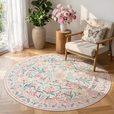 Kaldi Kaldi Oriental Botanical Floral Machine Washable Area Rug with Non-Slip Backing for Living Room, Dining Room, Bedroom