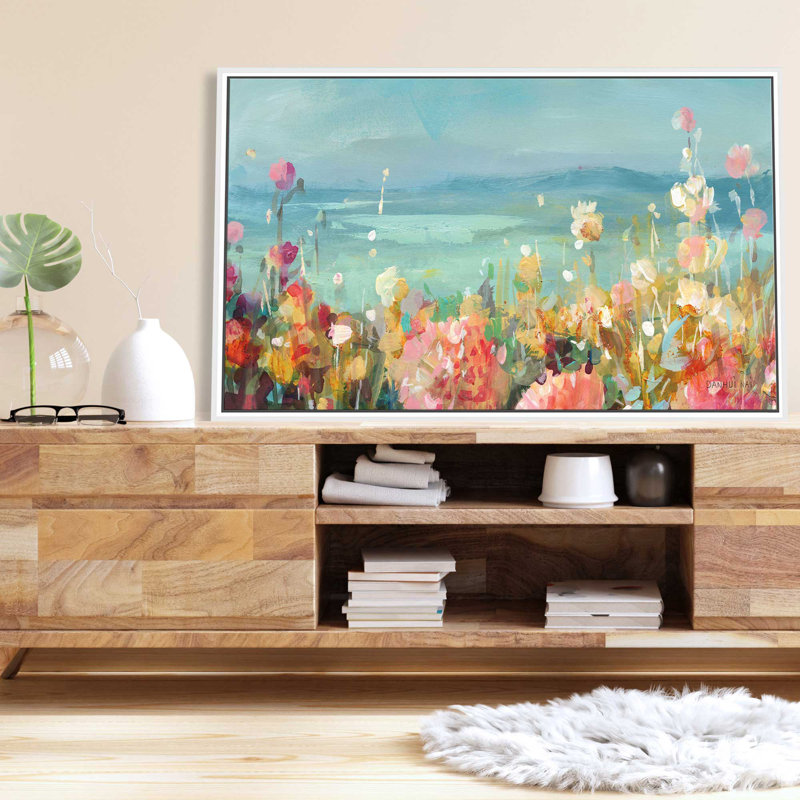 Coastal Dahlias Crop - Peinture, L 43,5 po x H 27,5 po, Cadre blanc