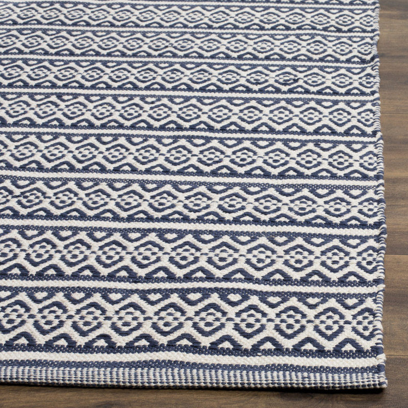 Tapis rayé en coton tissé à la main Melaina, Rectangle 3 pi x 5 pi