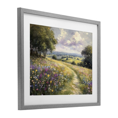 «Peaceful Path Through Meadow», reproduction d'art sous verre encadrée par Petal Prints Design