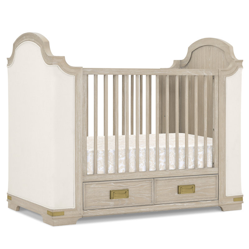 Paris 4-In-1 Convertible Crib With Underdrawer, Whitewash Ash With Lace