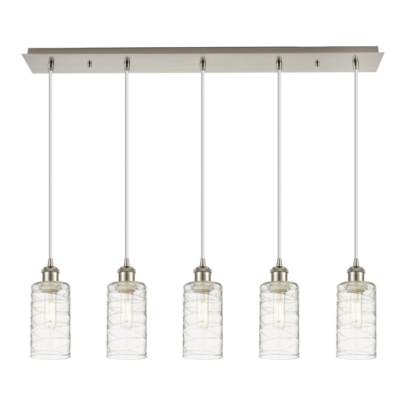 Caius - Luminaire suspendu linéaire à 5 lumières 37 po, Tourbillon déco, Nickel satiné