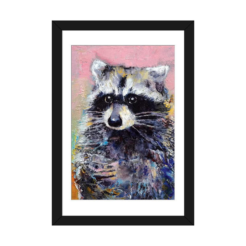 « raton laveur », reproduction d’art sur toile, H 24 po x l 16 po x P 1 po, Papier d'art encadré noir, Blanc