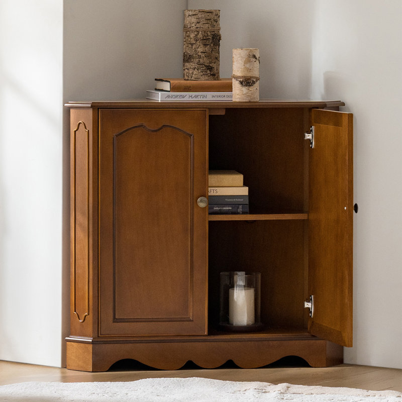 Hagen Traditional 32''W 2-Door Corner Cabinet with Adjustable Shelves, Walnut