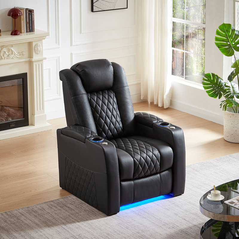 Power Reclining LED Lighted Home Theater Seating, Black