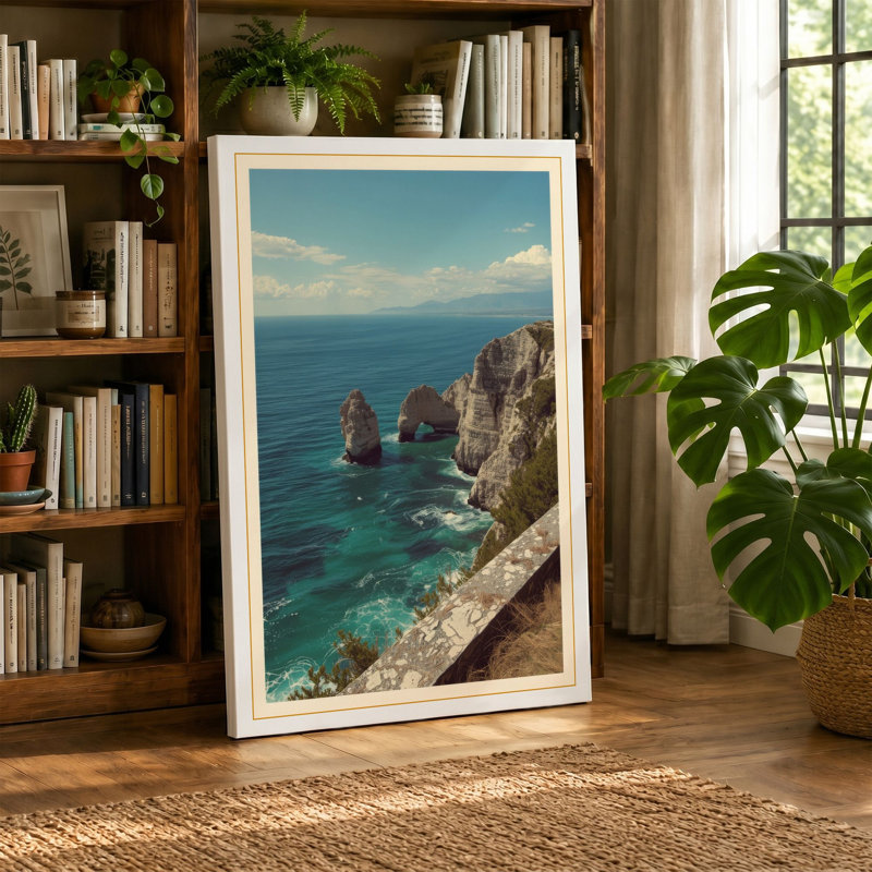 Cliff and Sea Coastal - Wrapped Canvas, 18x12 - 45.7 x 30.5 cm, Ochre Border