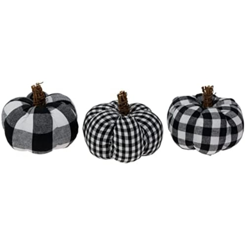 Citrouille décorations d'automne et d'automne, ensemble de 3, carreaux noirs et blancs