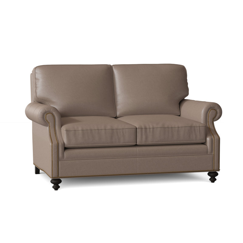 West Haven Leather Loveseat, Outsider Raven Genuine Leather, Cobblestone, #9 French Natural