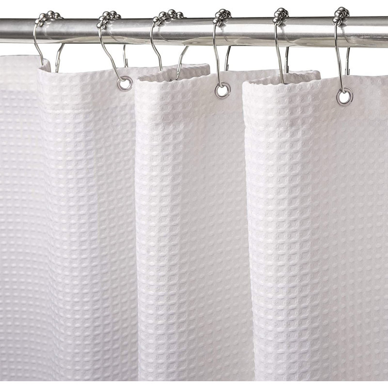 Rideau de douche en tissu gaufré de qualité supérieure Kate Aurora Hotel Collection, Blanc / Blanc