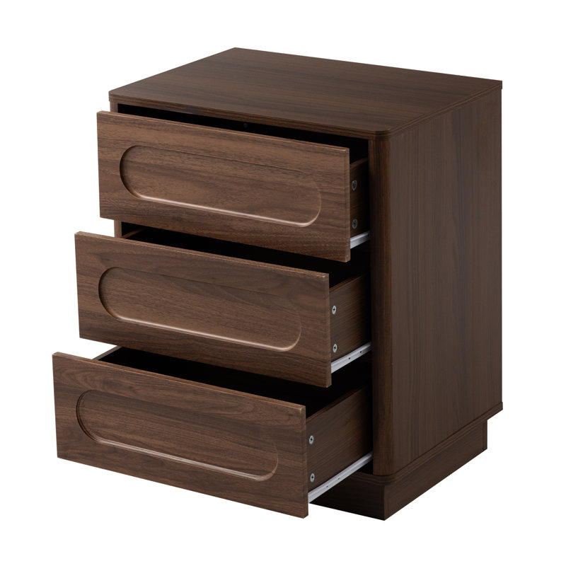 Commode 3 tiroirs en noyer foncé de 21,65 po avec rangement pour chambre à coucher et salon