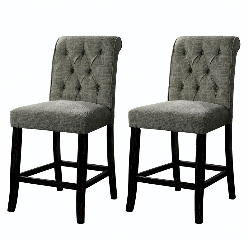 Biyron Bar Stool, Counter Stool (25.5" Seat Height), Gray Polyester/Antique Black Frame